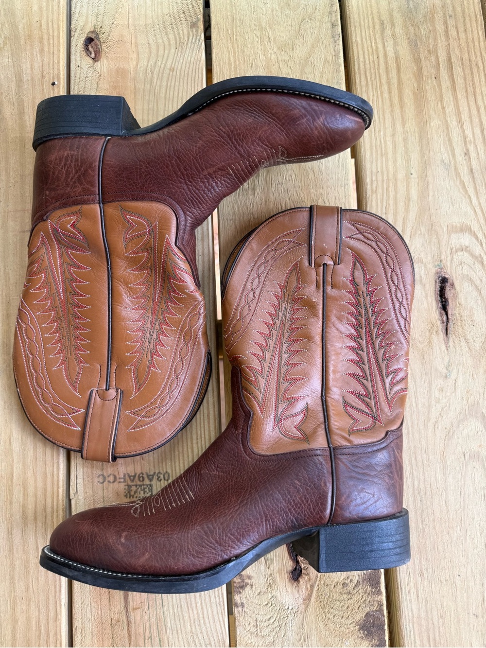 Tony Lama Stockman Brown Leather R Toe Cowboy Boots TM1032 Size 9d